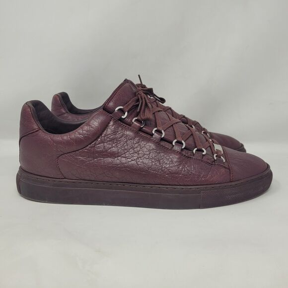 Balenciaga Arena Low Shoes Mens EU45 US12 Burgundy Red Leather Lace Up Casual - Picture 2 of 12